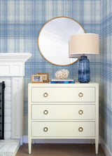 Madras Blue Plaid Wallpaper with Coastal Fabric & Woven Textures Pattern - Chesapeake 4071-71043