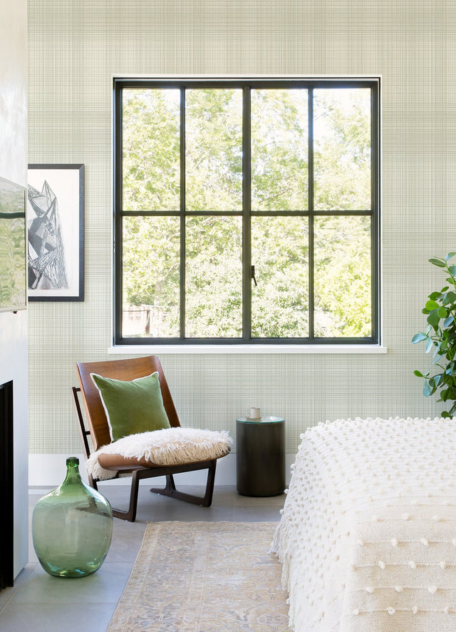 Madras Aqua Plaid Wallpaper with Coastal Fabric Texture Plaid Pattern - Chesapeake 4071-71044