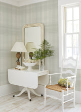 Madras Aqua Plaid Wallpaper with Coastal Fabric Texture Plaid Pattern - Chesapeake 4071-71044