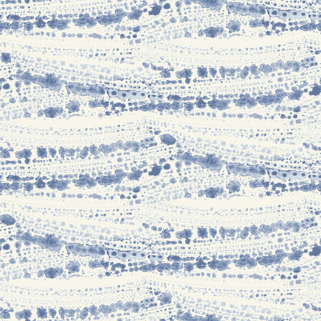 Rannell Navy Abstract Scallop Wallpaper with Coastal Sure Strip Design - Chesapeake 4071-71046