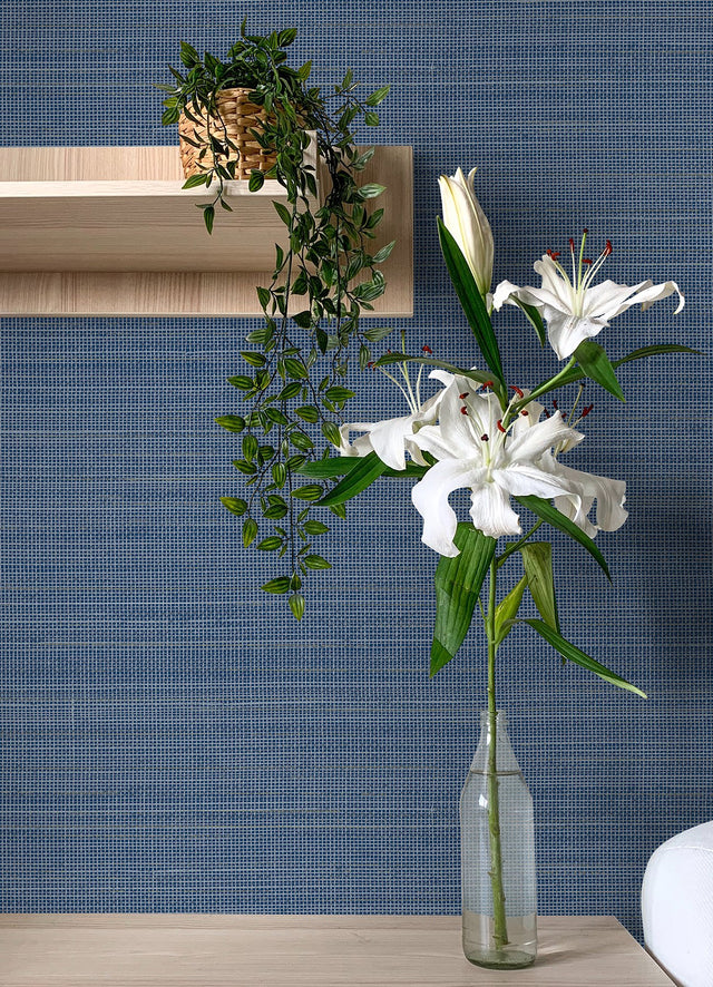 Spinnaker Navy Netting Wallpaper with Fabric & Woven Textures Pattern, Transitional - Brewster 4071-71051