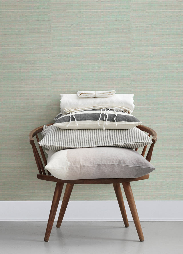 Spinnaker Aqua Netting Wallpaper with Fabric & Woven Texture Pattern, Transitional Style - Brewster 4071-71054