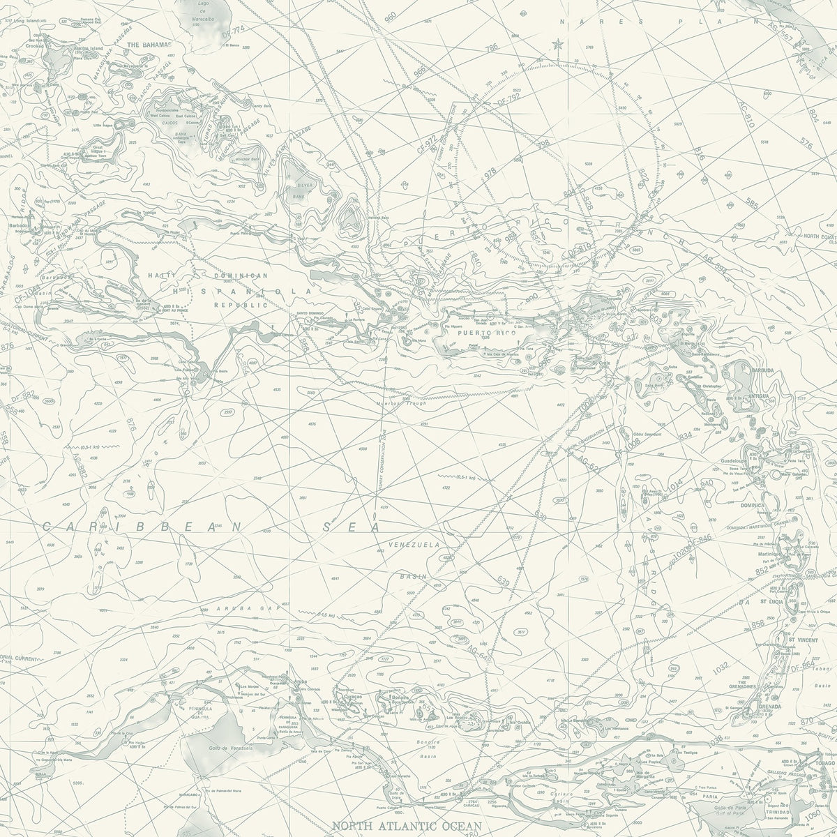 Charts Aqua Nautical Chart Wallpaper with Coastal Maps Pattern - Chesa ...