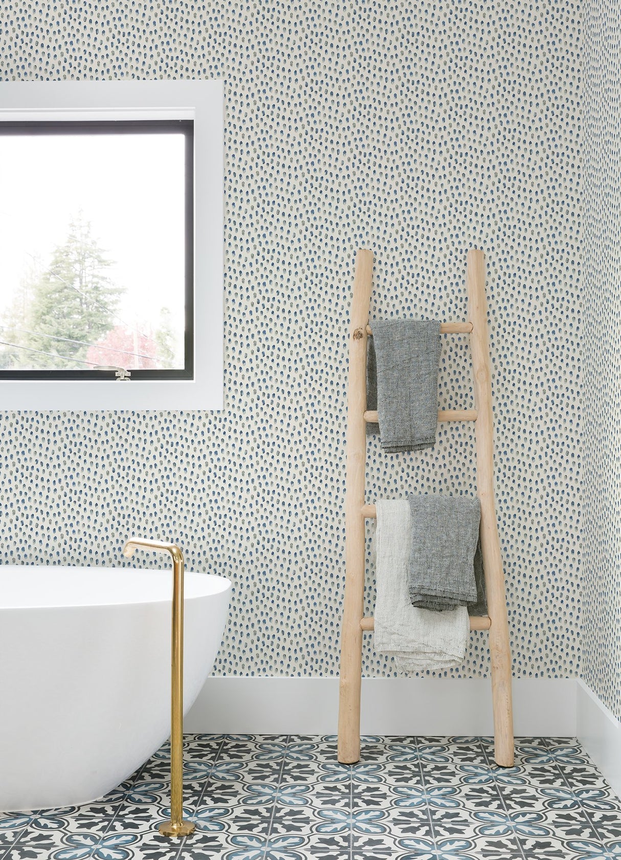 Sand Drips Blue Painted Dots Wallpaper with Abstract Coastal Motif - Chesapeake 4071-71060