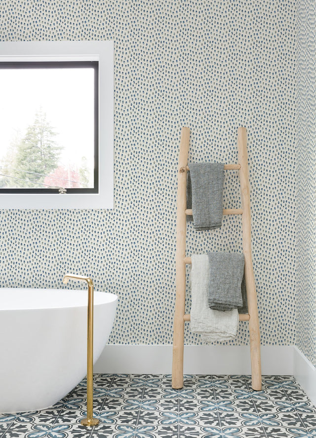 Sand Drips Blue Painted Dots Wallpaper with Abstract Coastal Motif - Chesapeake 4071-71060