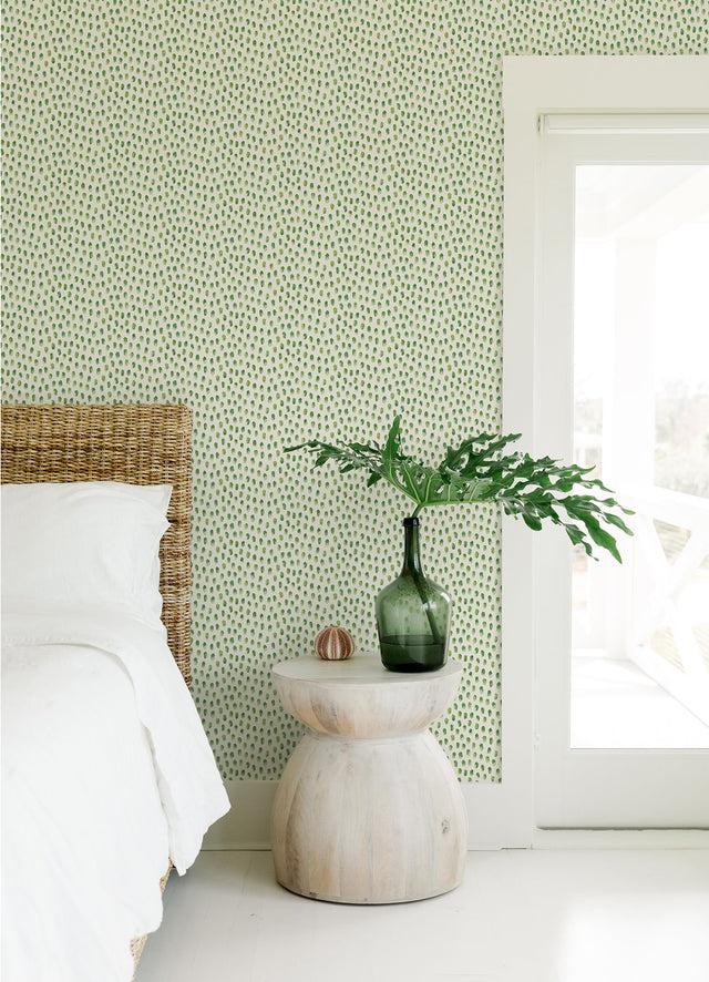 Sand Drips Green Painted Dots Wallpaper with Abstract Watercolor Dots - Chesapeake 4071-71062