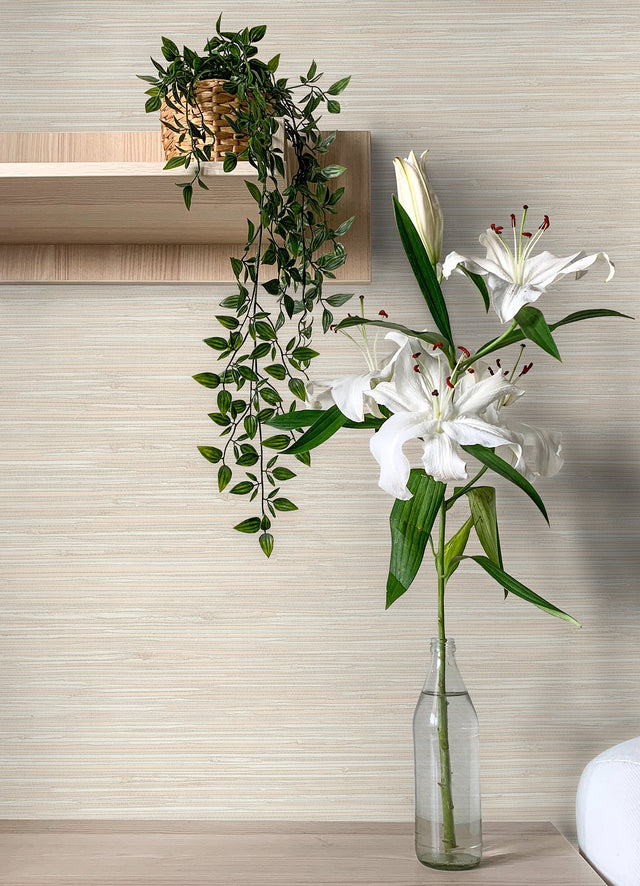 Grassweave Peach Faux Grasscloth Prepasted Wallpaper with Coastal Graphics Pattern - Chesapeake 4071-71064