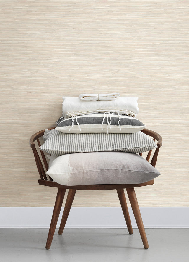 Grassweave Peach Faux Grasscloth Prepasted Wallpaper with Coastal Graphics Pattern - Chesapeake 4071-71064