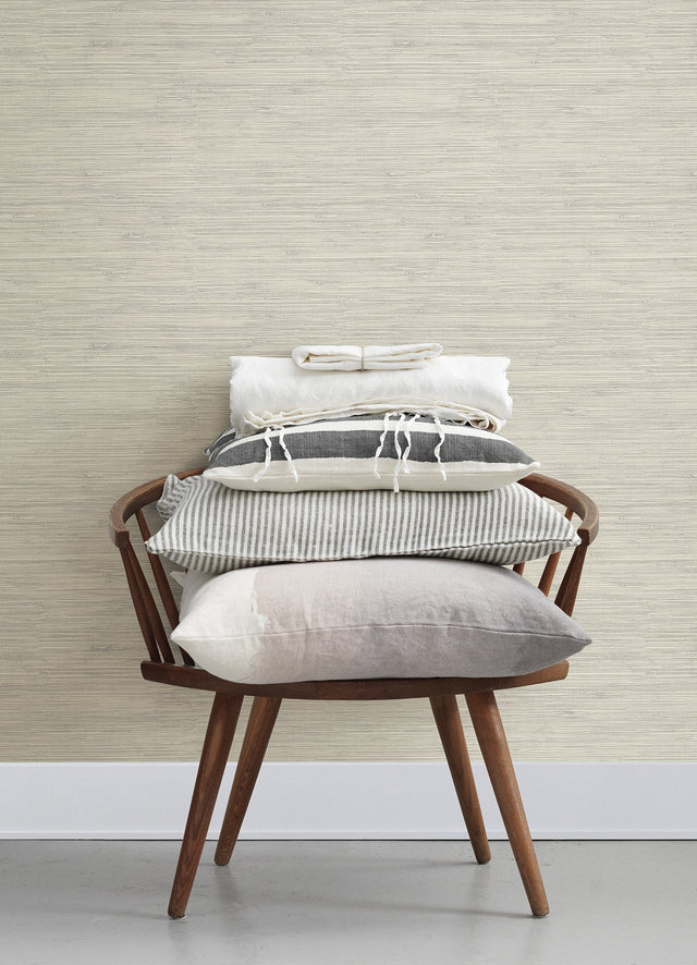 Grassweave Light Grey Faux Grasscloth Prepasted Sure Strip Wallpaper - Chesapeake 4071-71065
