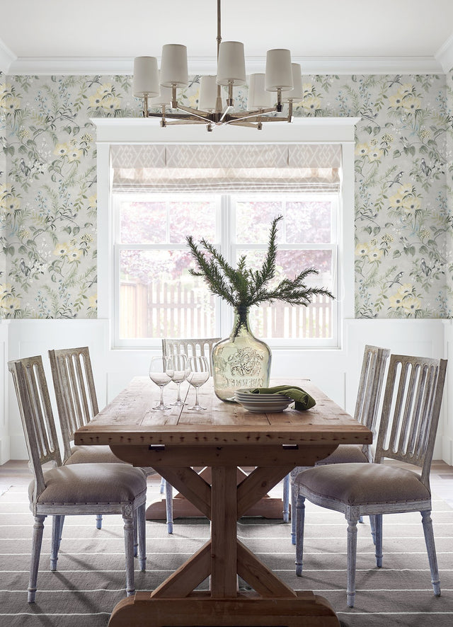 Frederique Grey Bloom Wallpaper with Botanical Floral Birds Pattern - Chesapeake 4072-70001