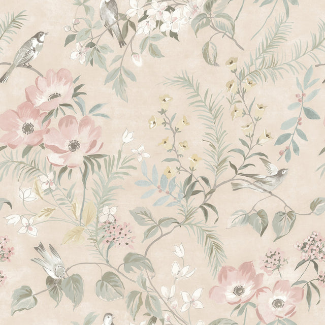 Frederique Blush Bloom Wallpaper with Botanical Floral Pattern, Country Style - 4072-70003