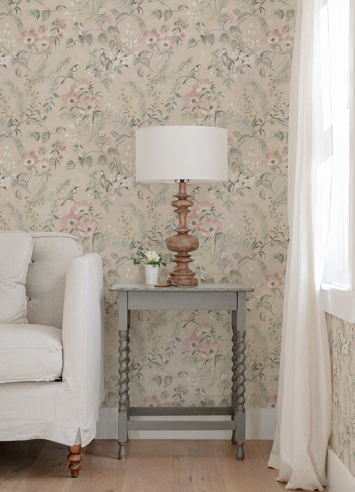 Frederique Blush Bloom Wallpaper with Botanical Floral Pattern, Country Style - 4072-70003