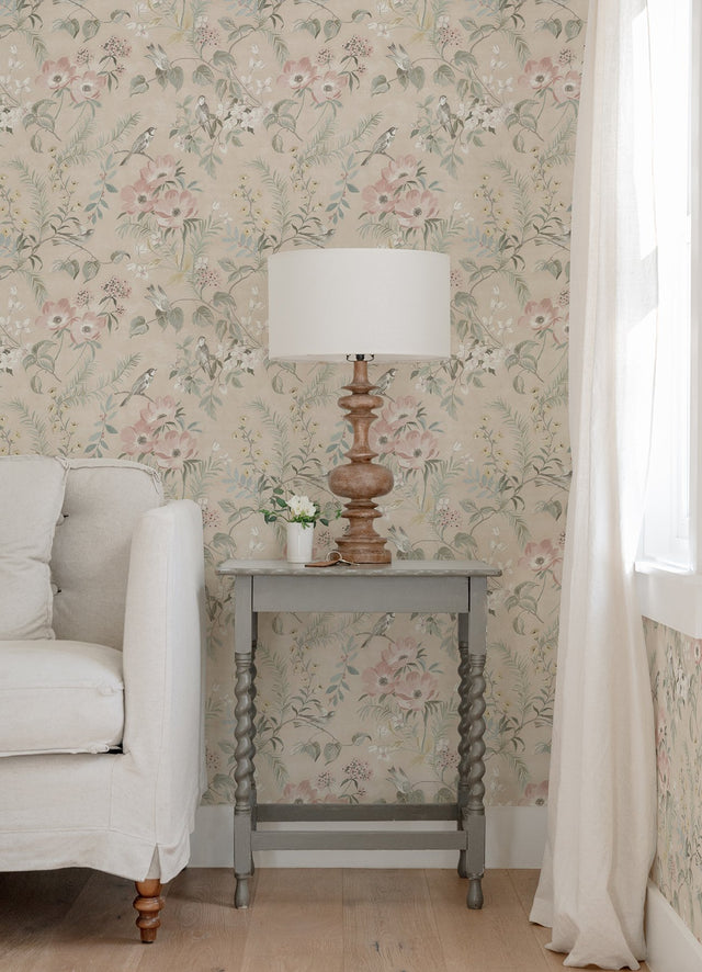 Frederique Blush Bloom Wallpaper with Botanical Floral Pattern, Country Style - 4072-70003