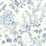 Frederique Blue Floral Wallpaper with Botanical Birds Motif - Chesapeake 4072-70004