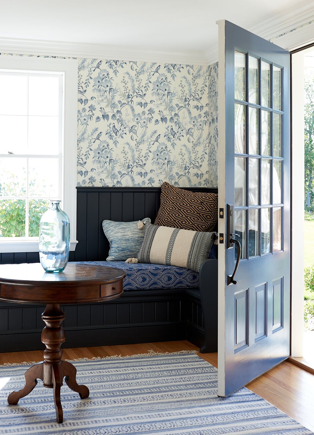 Frederique Blue Floral Wallpaper with Botanical Birds Motif - Chesapeake 4072-70004