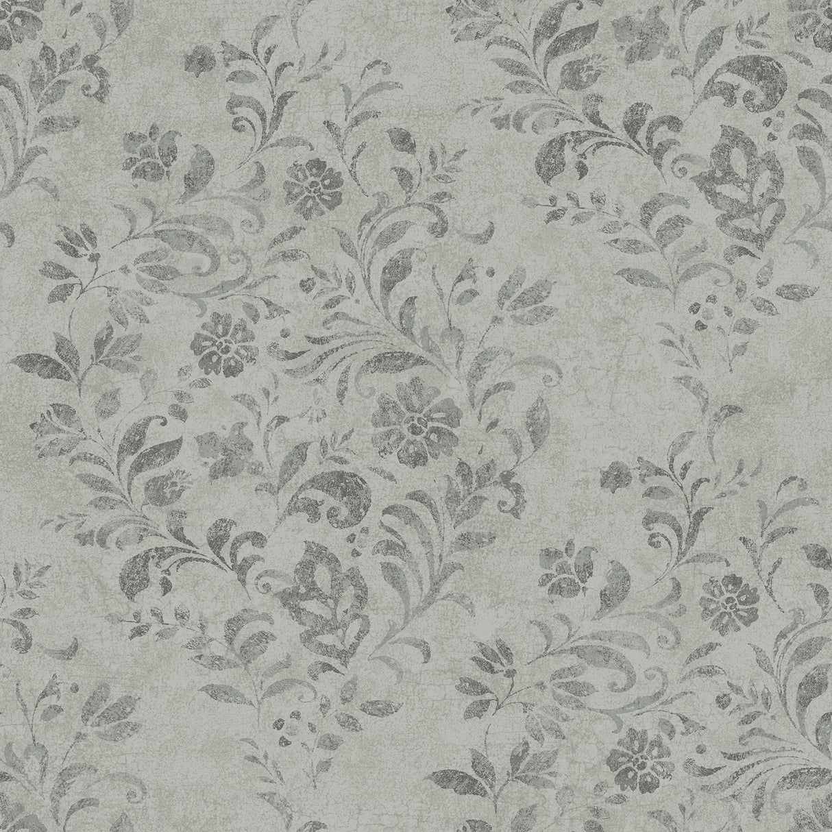 Isidore Grey Scroll Wallpaper with Botanical Scrolls in Country Style - Chesapeake 4072-70008