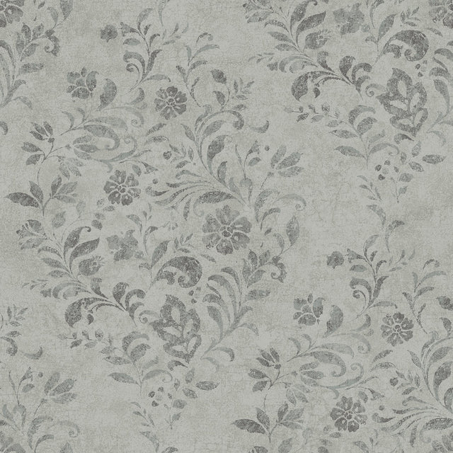 Isidore Grey Scroll Wallpaper with Botanical Scrolls in Country Style - Chesapeake 4072-70008