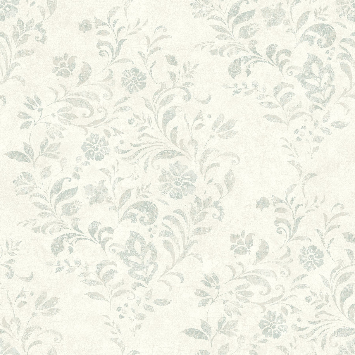 Isidore Aqua Scroll Wallpaper with Botanical Scrolls - Chesapeake 4072-70009