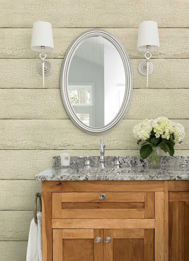 Morgan Wheat Distressed Wood Wallpaper with Country Sure Strip Prepasted - Brewster 4072-70011