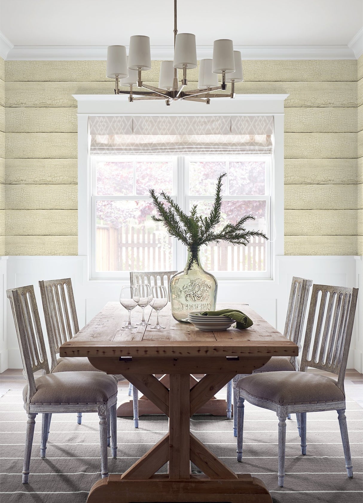 Morgan Wheat Distressed Wood Wallpaper with Country Sure Strip Prepasted - Brewster 4072-70011