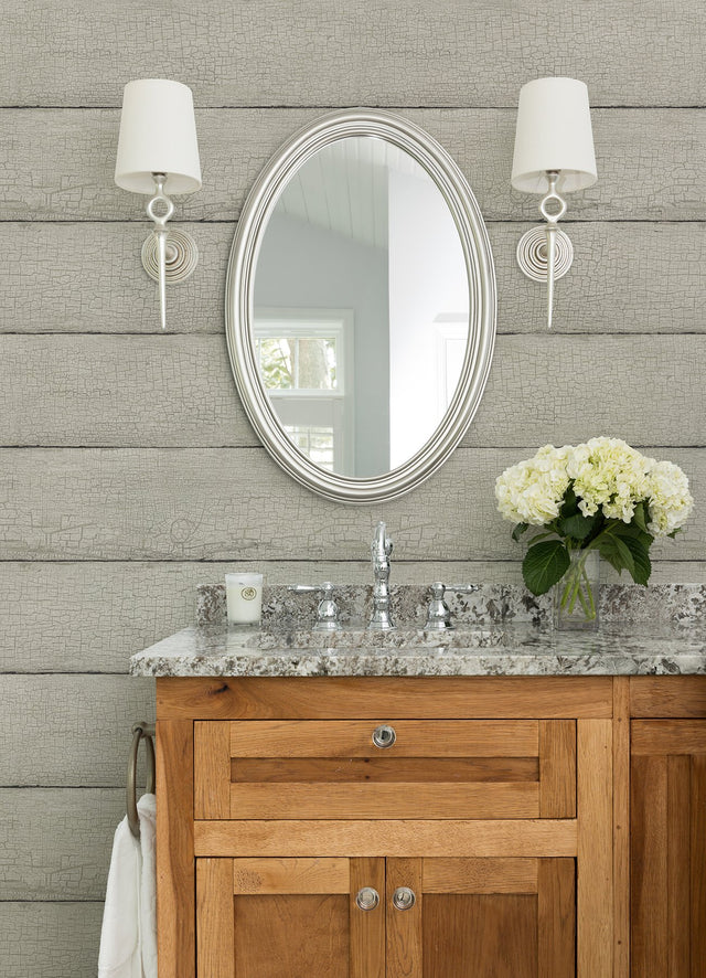 Morgan Grey Distressed Wood Wallpaper with Country Wood Panel Motif - Chesapeake 4072-70012
