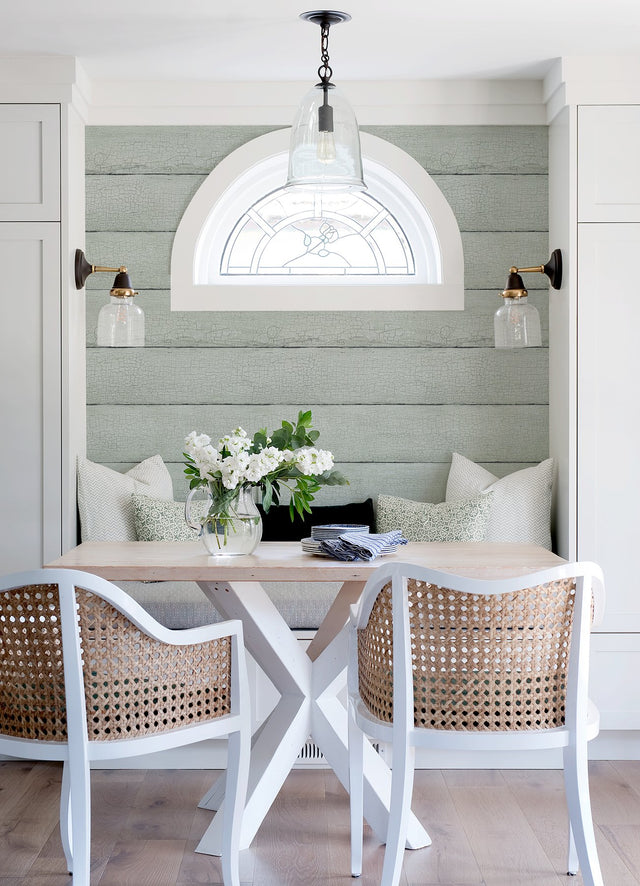 Morgan Seafoam Distressed Wood Wallpaper with Country Wood Plank Motif - Chesapeake 4072-70013
