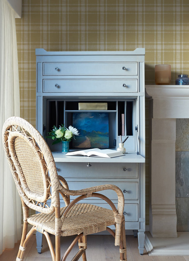 Antoine Wheat Flannel Wallpaper with Fabric & Woven Textures Country Style - Chesapeake 4072-70015
