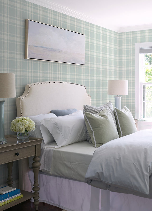Antoine Light Blue Flannel Wallpaper with Woven Plaid Texture - Chesapeake 4072-70016