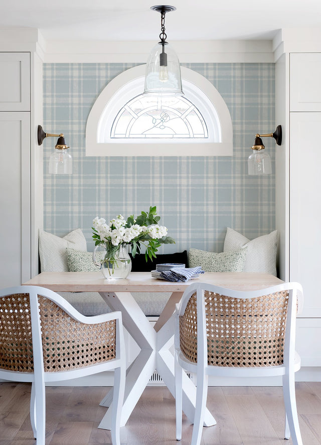 Antoine Sky Blue Flannel Wallpaper with Fabric & Woven Textures Plaid - Chesapeake 4072-70017