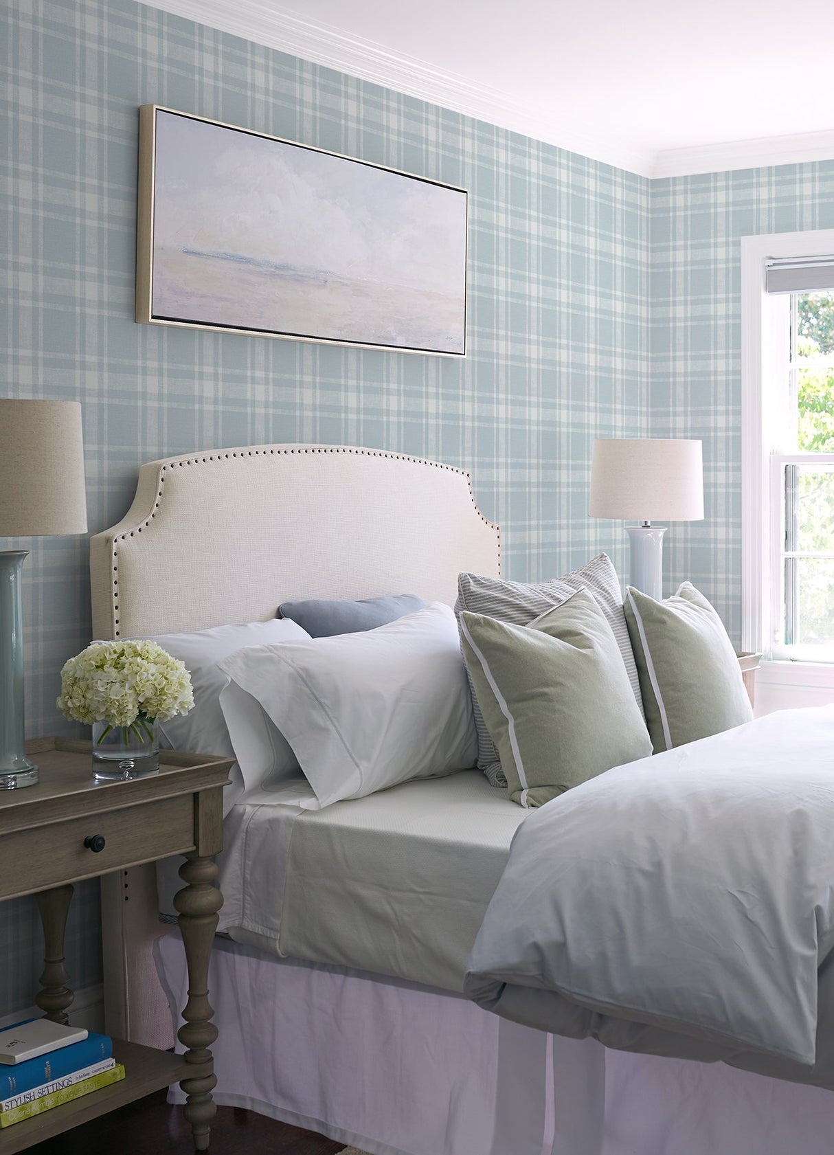 Antoine Sky Blue Flannel Wallpaper with Fabric & Woven Textures Plaid - Chesapeake 4072-70017