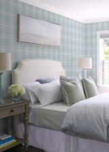 Antoine Sky Blue Flannel Wallpaper with Fabric & Woven Textures Plaid - Chesapeake 4072-70017