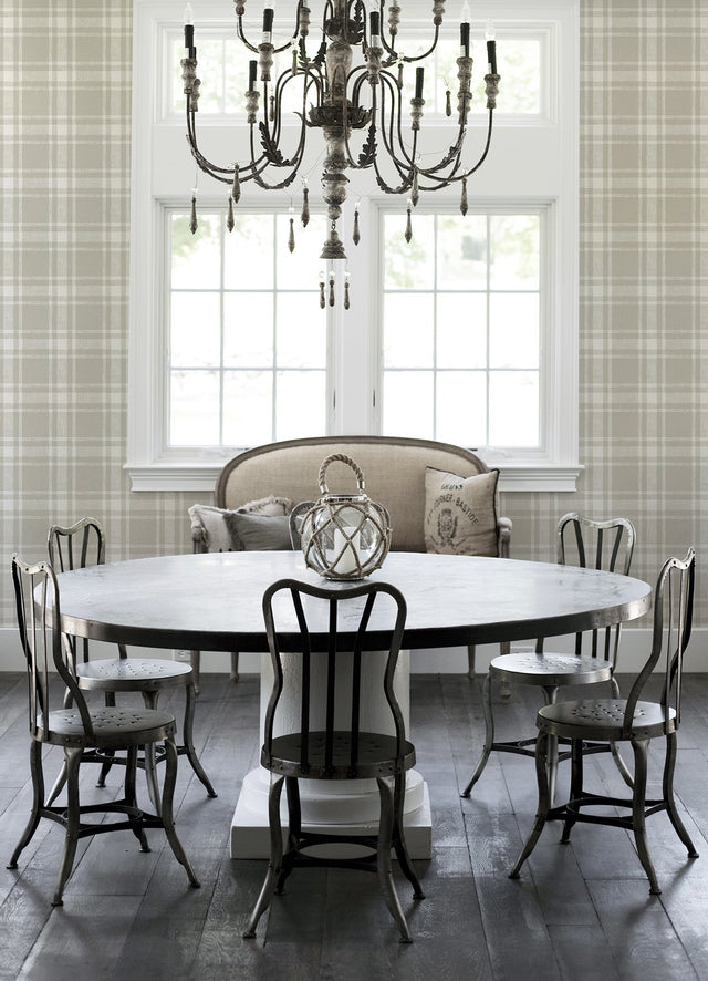 Antoine Taupe Flannel Wallpaper with Fabric & Woven Textures Plaid - Chesapeake 4072-70018
