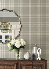 Antoine Taupe Flannel Wallpaper with Fabric & Woven Textures Plaid - Chesapeake 4072-70018