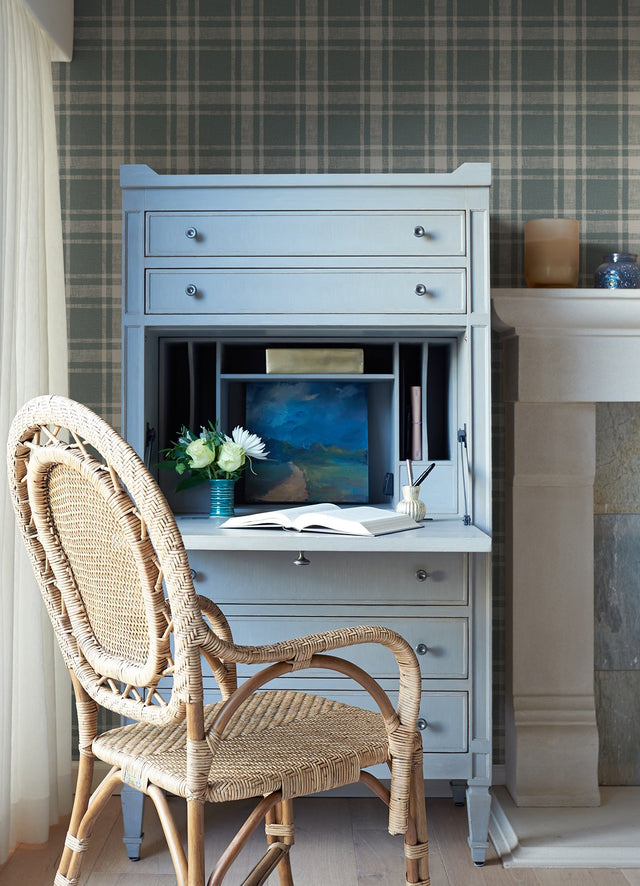 Antoine Denim Flannel Wallpaper with Fabric & Woven Textures Plaid - Chesapeake 4072-70021