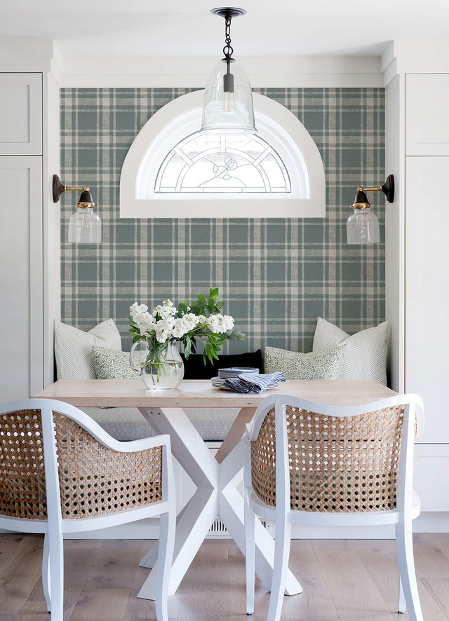 Antoine Denim Flannel Wallpaper with Fabric & Woven Textures Plaid - Chesapeake 4072-70021