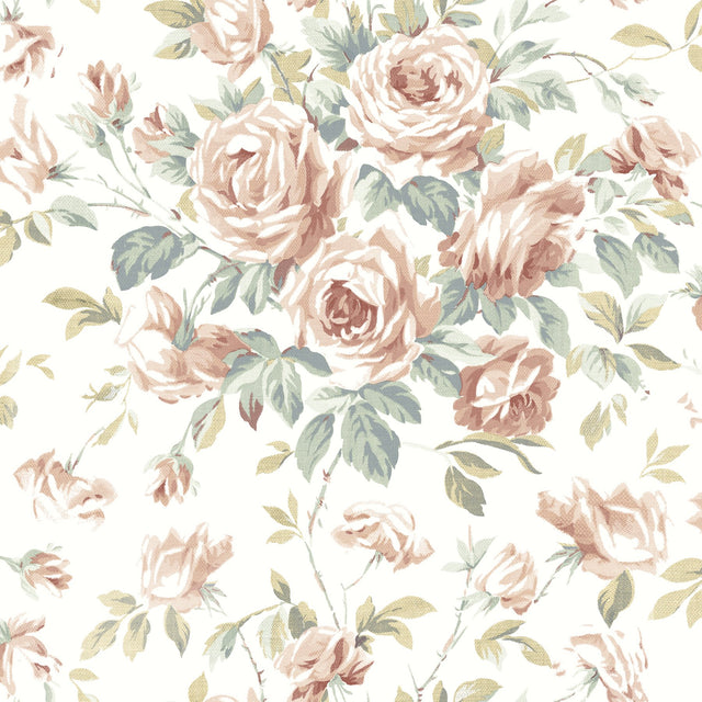Manon Blush Rose Stitch Wallpaper with Botanical Floral Motif - Chesapeake 4072-70022