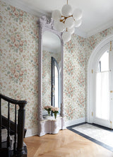 Manon Blush Rose Stitch Wallpaper with Botanical Floral Motif - Chesapeake 4072-70022