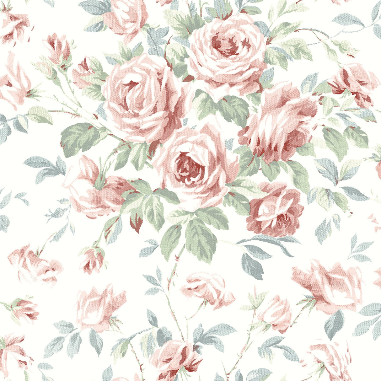 Manon Raspberry Rose Stitch Wallpaper with Botanical Floral Pattern, Country Style - Chesapeake 4072-70023