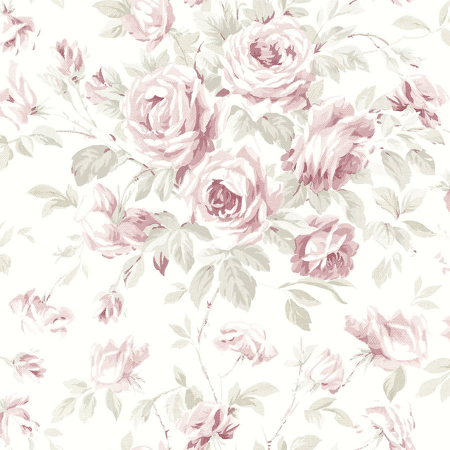 Manon Pink Rose Stitch Wallpaper in Pink with Botanical Floral Motif, Country Style - Chesapeake 4072-70024