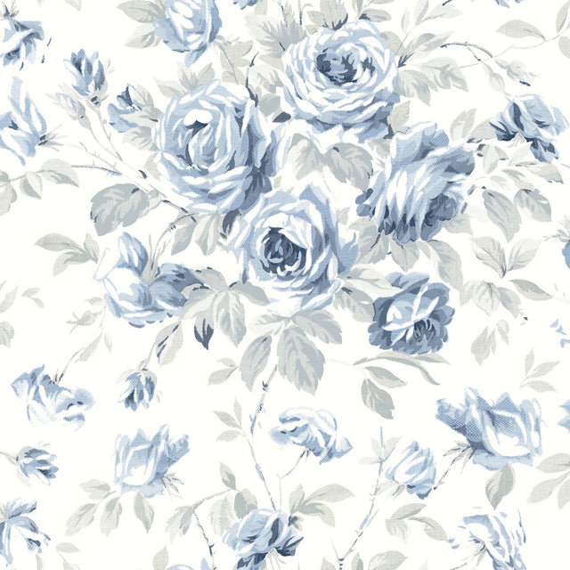 Manon Blue Rose Stitch Wallpaper with Country Botanical Floral Pattern - Chesapeake 4072-70025