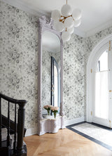 Manon Charcoal Rose Stitch Wallpaper with Botanical Floral Pattern - Chesapeake 4072-70026