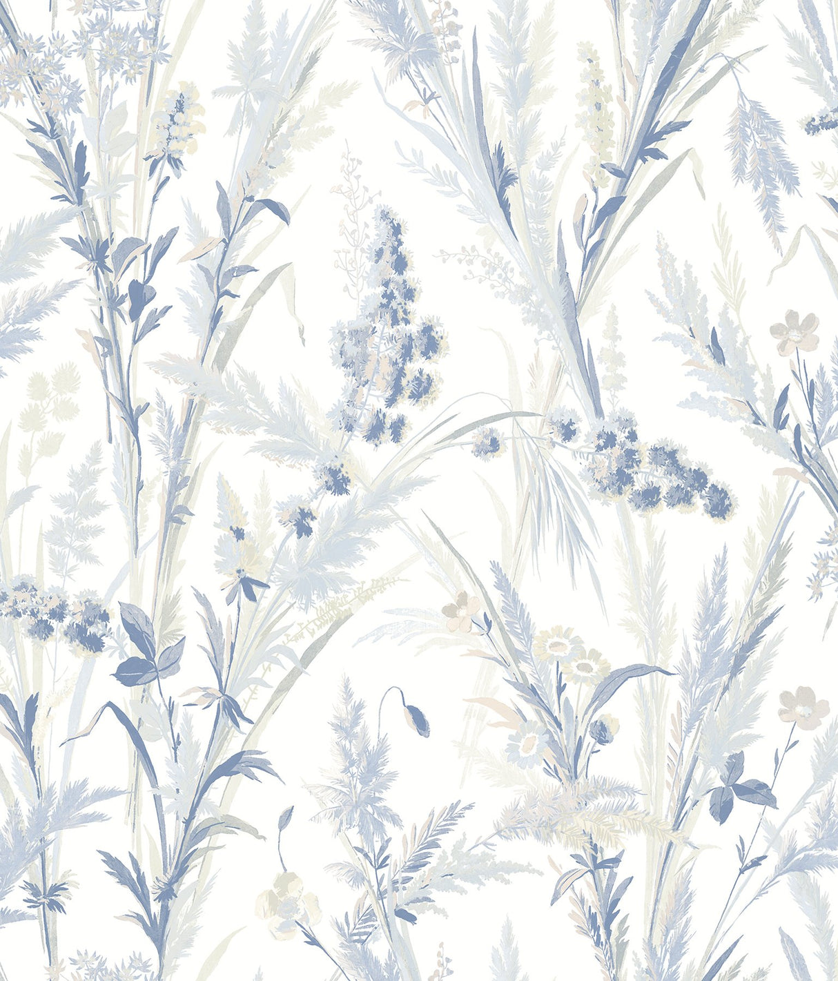 Hillaire Navy Meadow Wallpaper with Country Botanical Pattern, Prepasted Sure Strip - Chesapeake 4072-70028