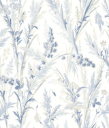 Hillaire Navy Meadow Wallpaper with Country Botanical Pattern, Prepasted Sure Strip - Chesapeake 4072-70028