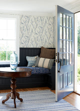 Hillaire Navy Meadow Wallpaper with Country Botanical Pattern, Prepasted Sure Strip - Chesapeake 4072-70028