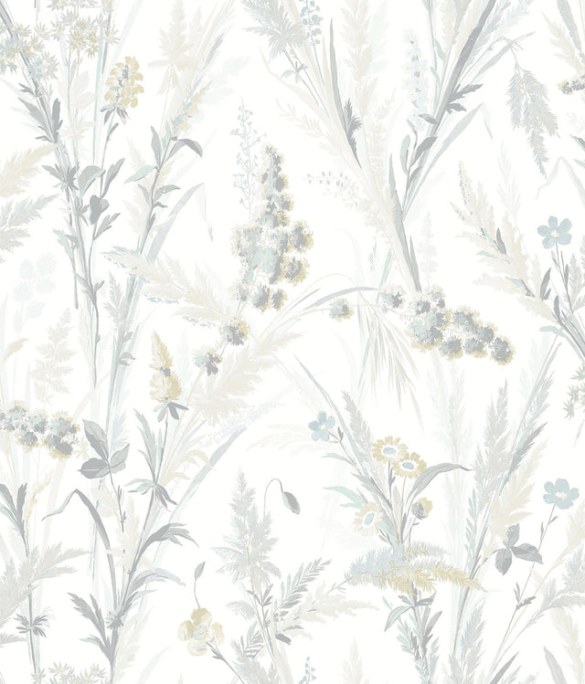 Hillaire Light Blue Meadow Wallpaper with Botanical Country Motif - Chesapeake 4072-70030