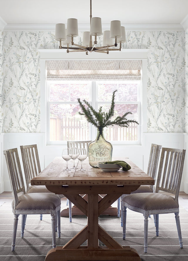 Hillaire Light Blue Meadow Wallpaper with Botanical Country Motif - Chesapeake 4072-70030