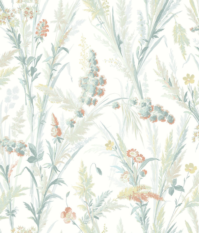 Hillaire Teal Meadow Wallpaper with Botanical Country Pattern - Chesapeake 4072-70031