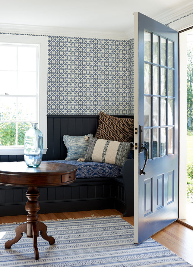 Remy Blue Fleur Tile Wallpaper with Classic Fleur de Lis Graphic Pattern - Chesapeake 4072-70033