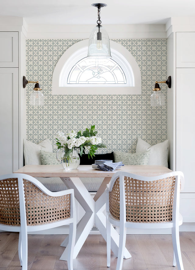 Remy Teal Fleur Tile Wallpaper with French Fleur-de-Lis Graphic Motif - Chesapeake 4072-70035