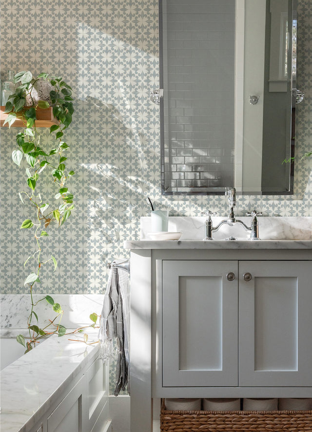 Remy Teal Fleur Tile Wallpaper with French Fleur-de-Lis Graphic Motif - Chesapeake 4072-70035